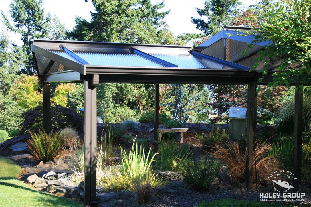 Close view of a canopy with translucent roof panels