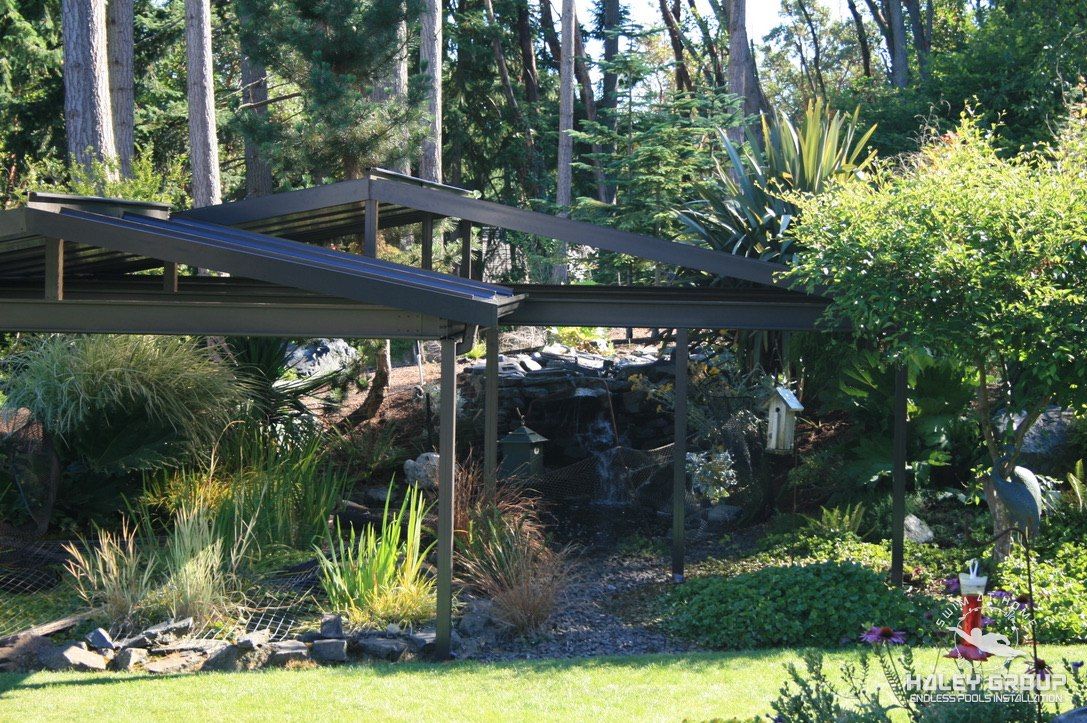 Canopy framing over a garden water feature